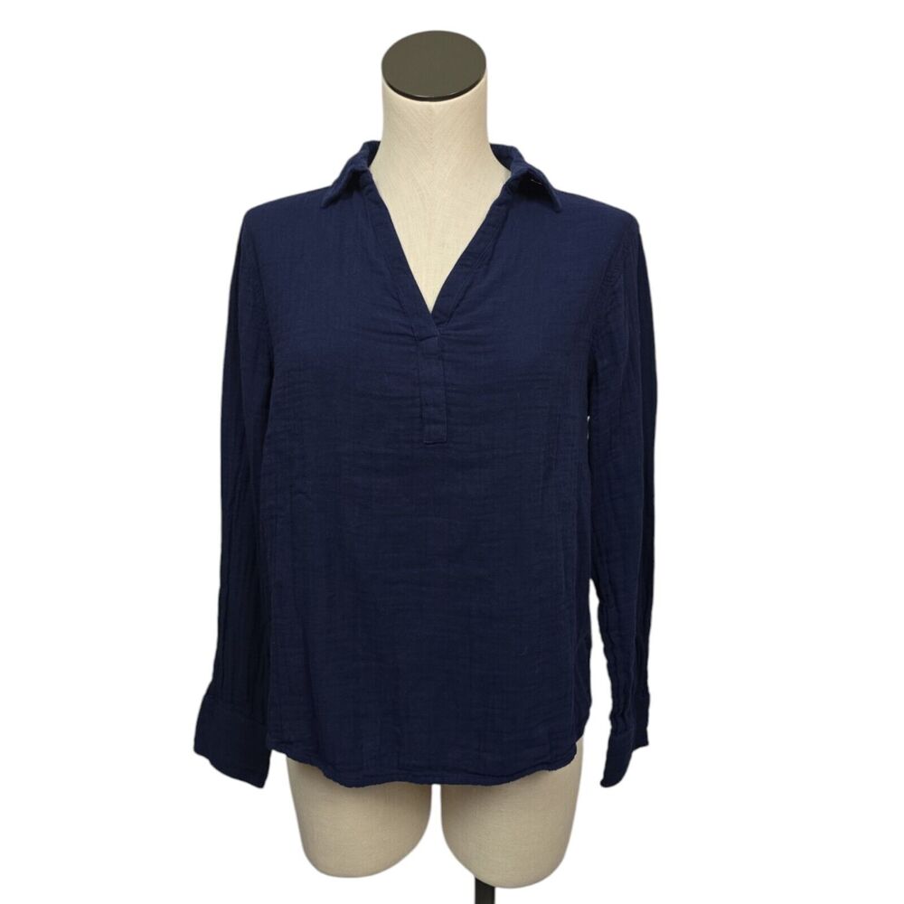 Pact Coastal Popover Top Womens Size Small Blue Gauze Organic Cotton Lightweight